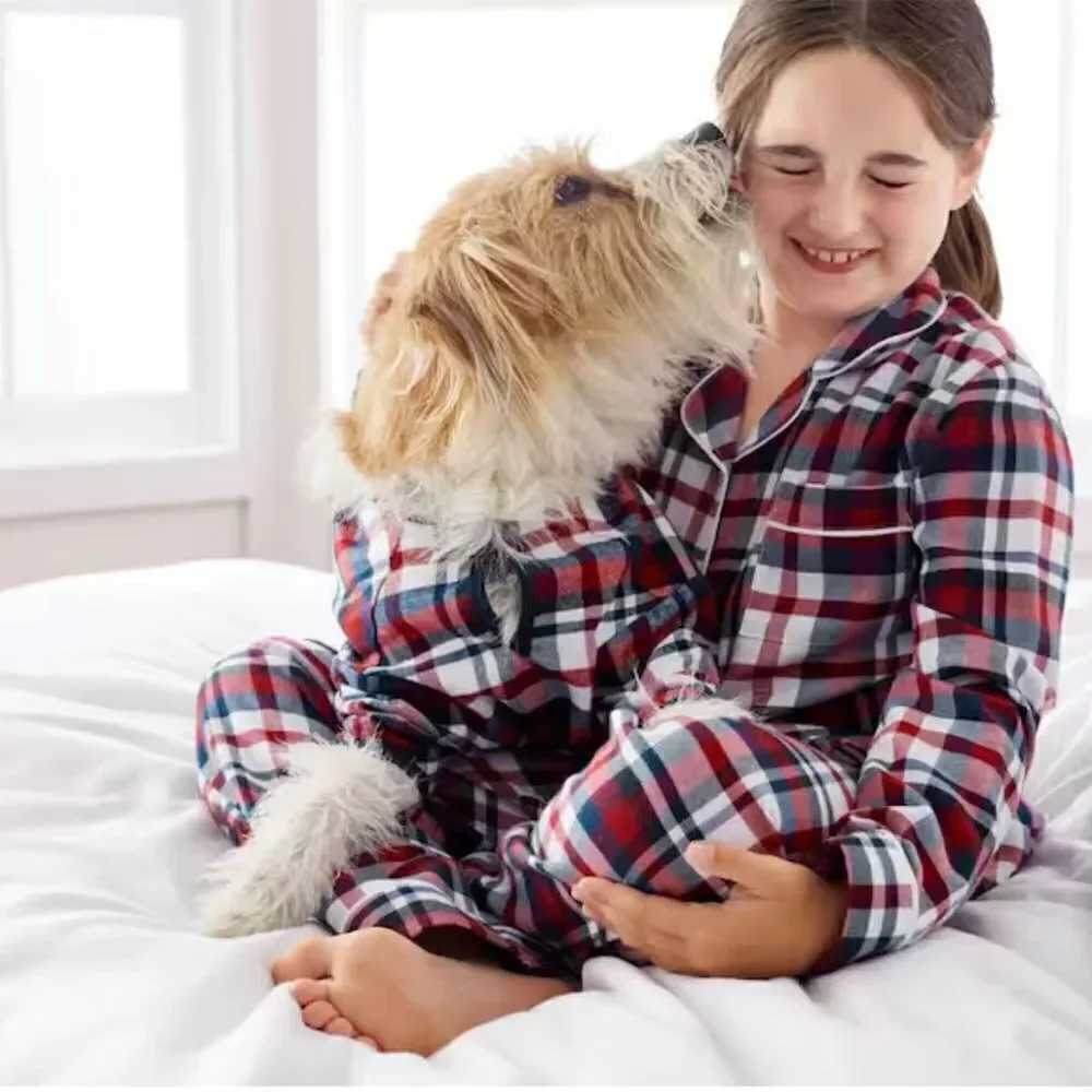 The Company Store Large, XL Flannel Plaid Red/Navy Dog Pajamas